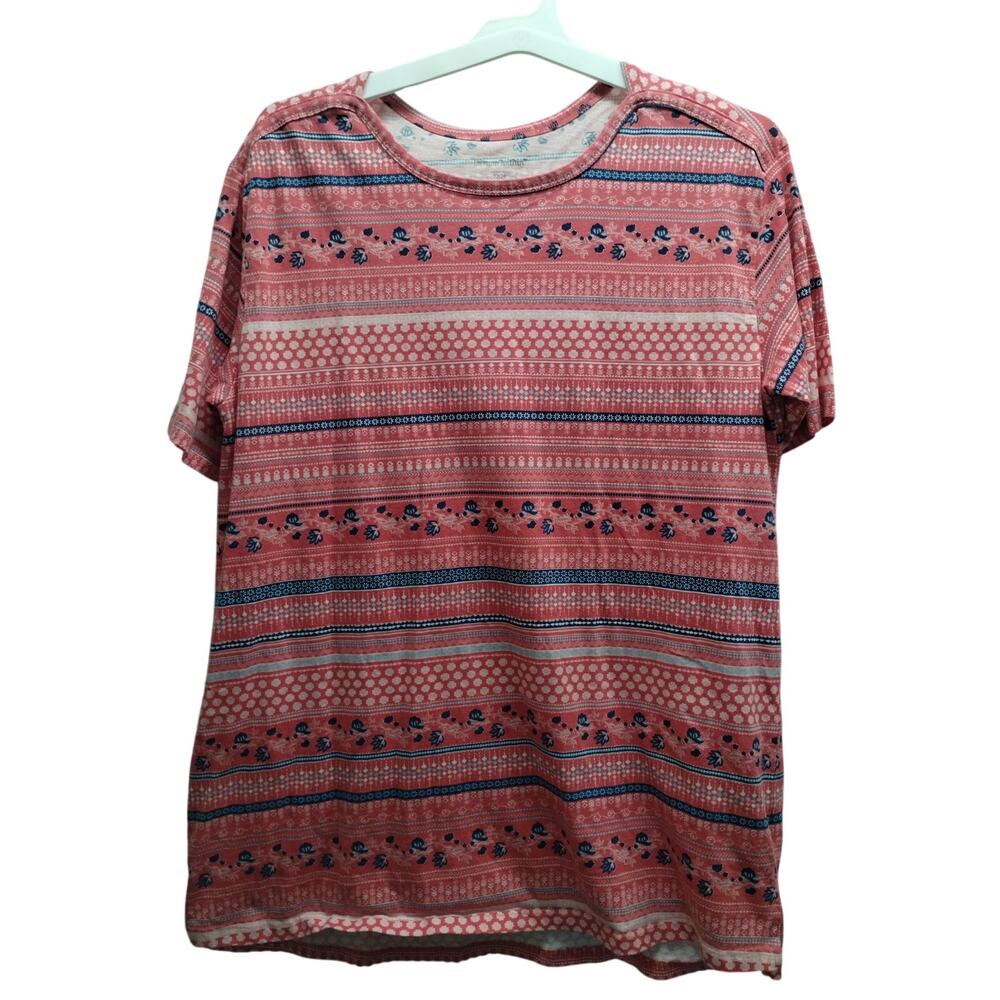 Woman Within Size 1X (22/24) Light Red/Pink Multi-Pattern Short Sleeve T-Shirt